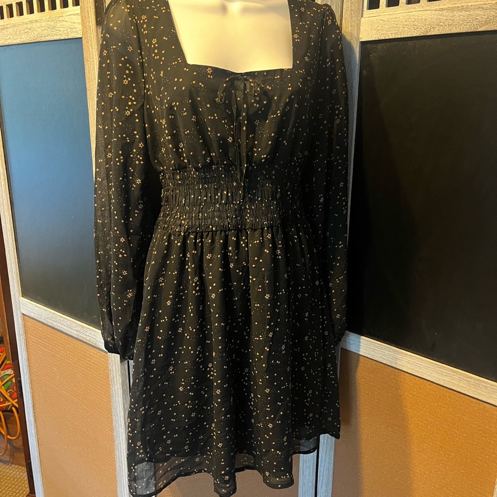 Aeropostale Black Pleated Sundress with Bishop Sleeves
